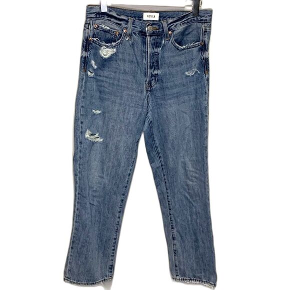 Pistola Presley Blue Med Wash High Rise Button Fly Distressed Loose Fit Jeans 29 - Picture 2 of 16